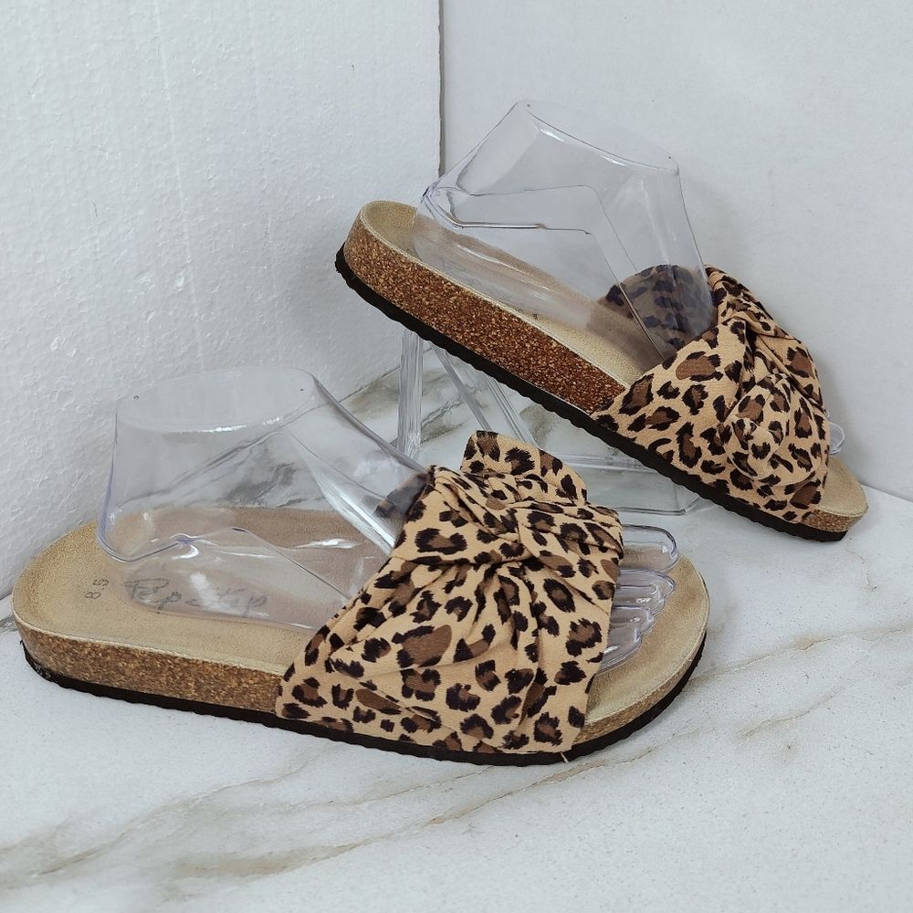 Pep Step Leopard Print Bow Knot Cork Slide Sandals, Sz 8.5 - Picture 4 of 11